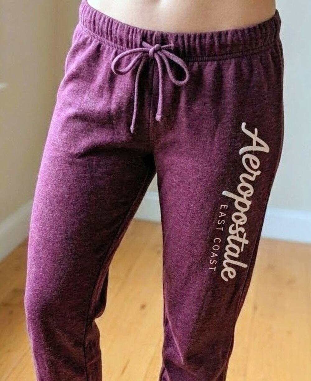 Aeropostale Sweatpants Womens Small S Maroon Burgundy East Coast Joggers Fleece